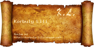 Korbuly Lili névjegykártya